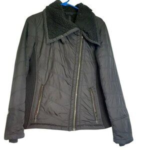 Prana Womens Quilted Jacket M Black With Sherpa‎ Collar & Zipper Pockets